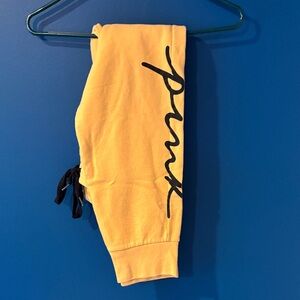 PINK Victoria's Secret Yellow Joggers with Black Script